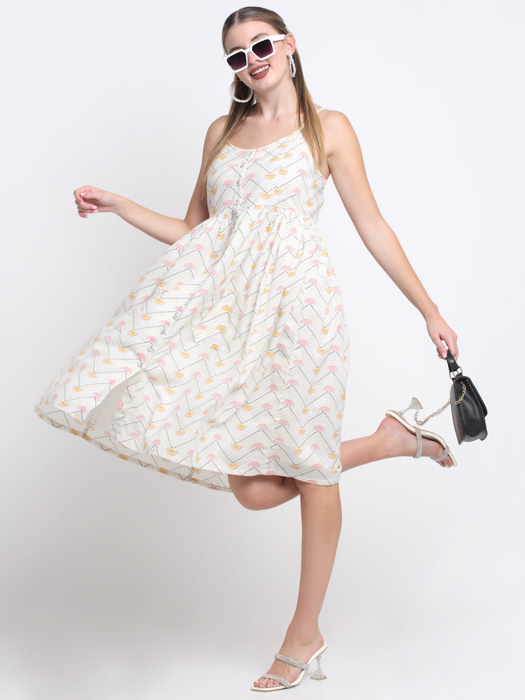 Mango Print Cotton Knee Length Midi Dress FAABRIQ Mango Print Cotton Knee Length Midi Dress FAABRIQ