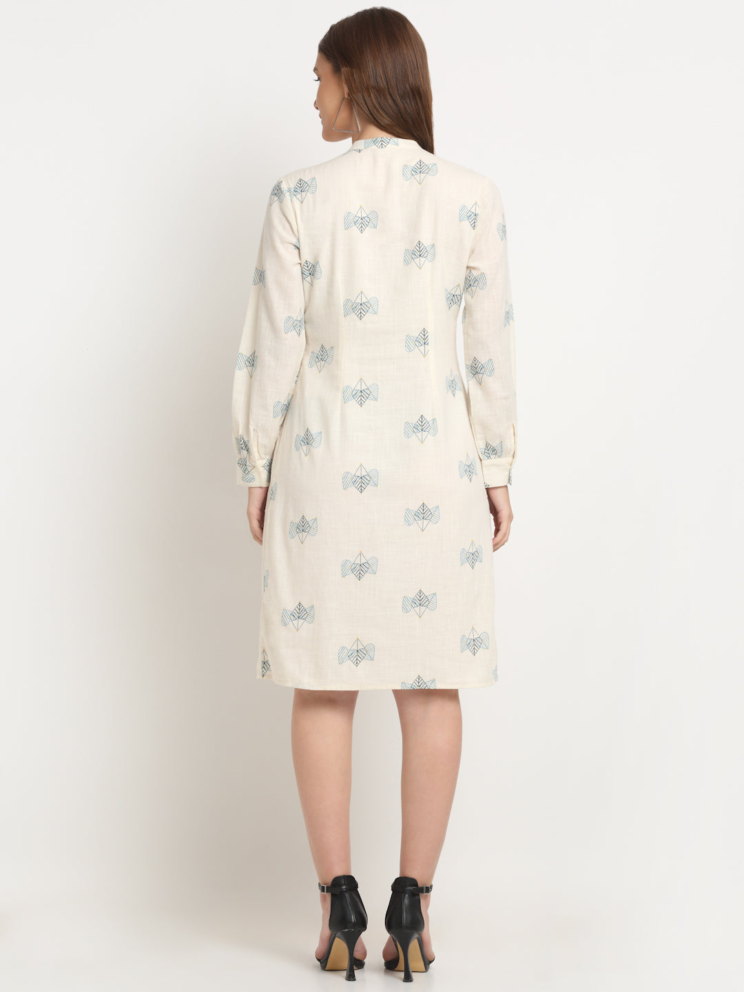Ivory Printed Solid Cotton Linen Short Dress