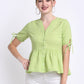 Green Slub Cotton Button Down Top