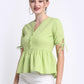 Green Slub Cotton Button Down Top