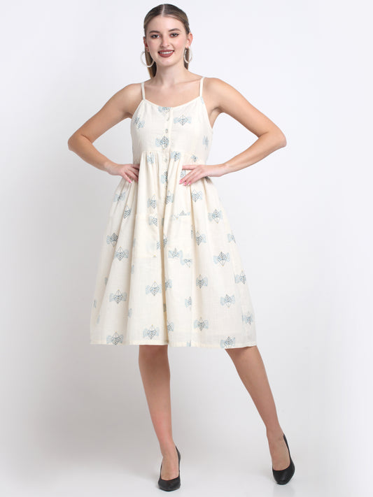 Ivory Cotton Knee Length Midi Dress