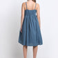 Teal Solid Cotton Knee Length Midi Dress