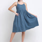 Teal Solid Cotton Knee Length Midi Dress
