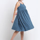 Teal Solid Cotton Knee Length Midi Dress