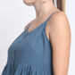 Teal Solid Cotton Knee Length Midi Dress