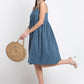 Teal Solid Cotton Knee Length Midi Dress