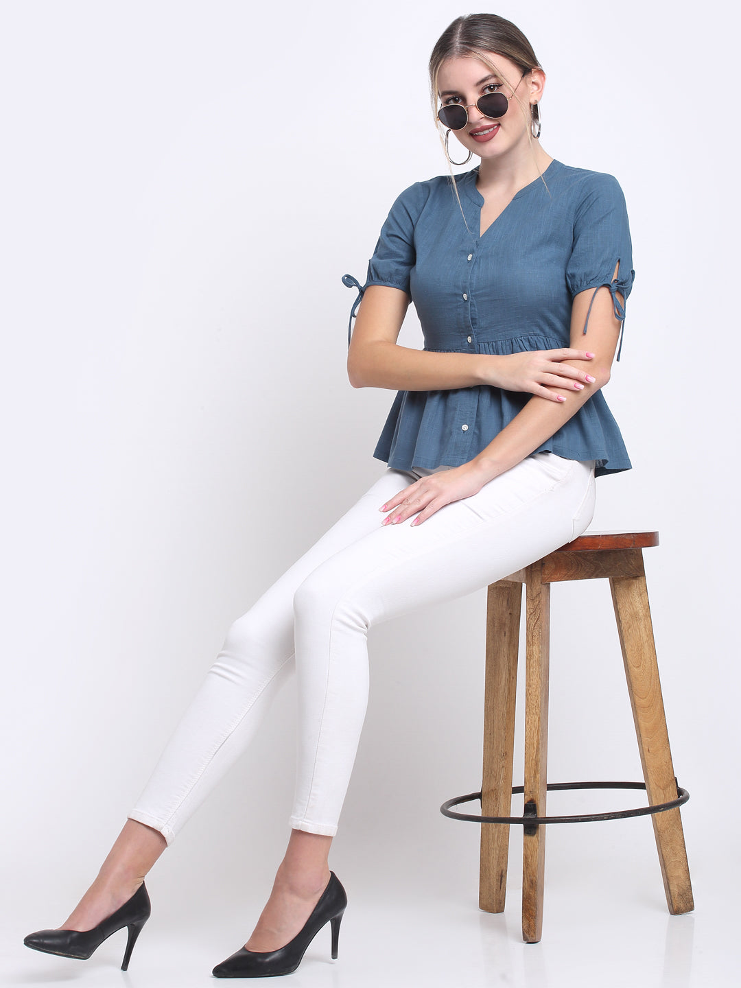 Teal Cotton Button Down Top