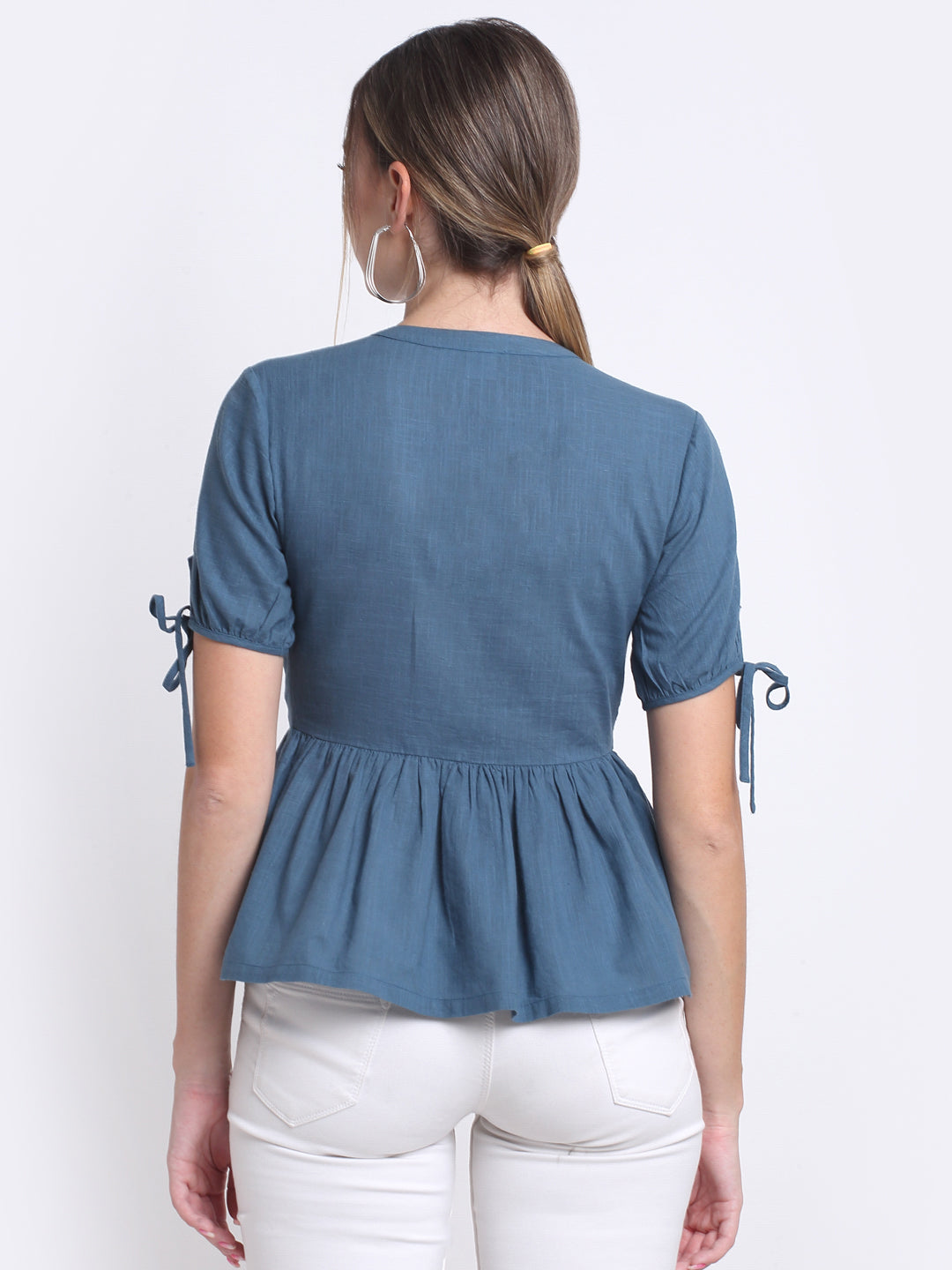 Teal Cotton Button Down Top