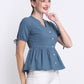 Teal Cotton Button Down Top