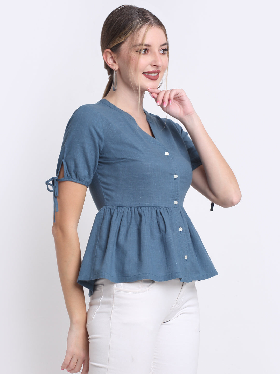 Teal Cotton Button Down Top