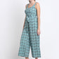 Blue Cotton Linen Printed Jumpsuit