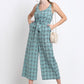 Blue Cotton Linen Printed Jumpsuit