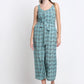 Blue Cotton Linen Printed Jumpsuit