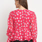 Fuschia Long Sleeve V Neck Lurex Crop Tops