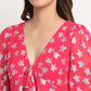Fuschia Long Sleeve V Neck Lurex Crop Tops
