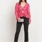 Fuschia Long Sleeve V Neck Lurex Crop Tops