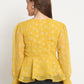 Yellow Long Sleeve V Neck Lurex Crop Tops
