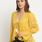 Yellow Long Sleeve V Neck Lurex Crop Tops