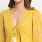 Yellow Long Sleeve V Neck Lurex Crop Tops