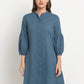 Teal Cotton Printed Calf Length Dress