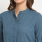 Teal Cotton Printed Calf Length Dress