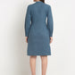 Teal Solid Cotton Linen Short Dress
