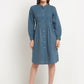 Teal Solid Cotton Linen Short Dress