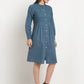 Teal Solid Cotton Linen Short Dress