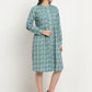 Aqua Printed Solid Cotton Linen Short Dress