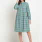 Aqua Printed Solid Cotton Linen Short Dress